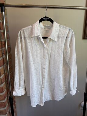 Ann Taylor White Eyelet Button-Down Shirt